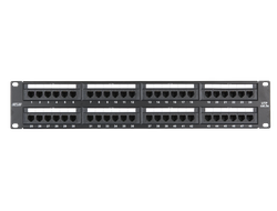 Коммутационная панель NETLAN 19", 2U, 48 портов, Кат.5e (Класс D), 100МГц, RJ45/8P8C, 110/KRONE, T568A/B, неэкранированная, черная