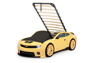 Кровать-машинка объемная (3d) EVO "Camaro" желтый (с подъемным механизмом и бельевыми ящиками)