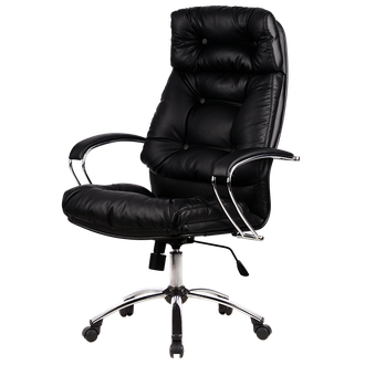 Кресло для руководителя из натуральной кожи LUX14 Черный + Хромированное пятилучие