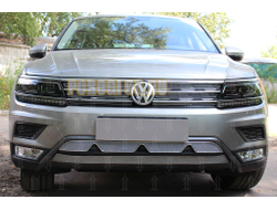 Защита радиатора Volkswagen Tiguan II 2016- chrome низ (Off-Road) с камерой PREMIUM