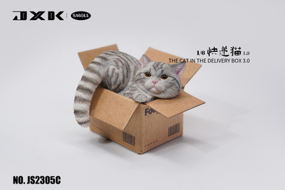 Котик в коробке (серый) - Коллекционная ФИГУРКА 1/6 scale The Cat In The Delivery Box 3.0 (JS2305C) - JXK