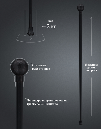 Металлическая черная трость, как у Пушкина  "Пушкин"