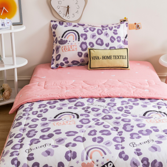 Комплект постельного белья Сатин со стеганым одеялом цвет Love 100% хлопок  размер 150*210 см(180*220 см) OBK007
