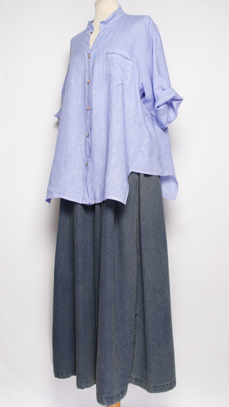 Рубашка лён "СТОЙКА МЕРЕЖКА" голубая р.50-56