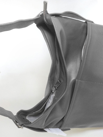 (АРТИКУЛ: 10114/1) СУМКА-МЕШОК ЖЕНСКАЯ, БОЛЬШАЯ, НАТУРАЛЬНАЯ КОЖА, СЕРАЯ, РЕМЕНЬ ЧЕРЕЗ ПЛЕЧО