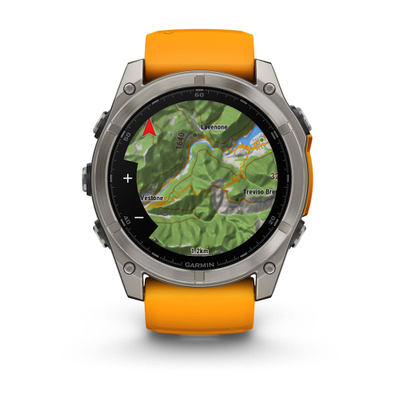 Умные часы Garmin Fenix 8 - 51 мм, AMOLED Sapphire, Titanium, светло-серый, оранжевый силиконовый ремешок (010-02905-11)