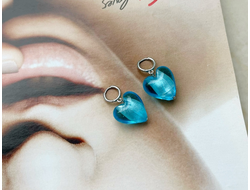 Серьги колечки с сердцами голубого цвета