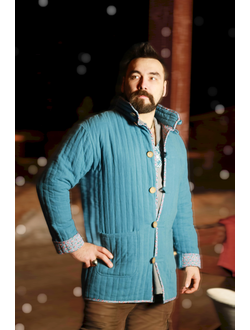 Стёганка ватник из крапивы "Родное тепло" бирюзовая с мухомором