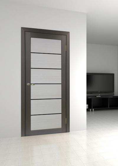 OPTIMA PORTE/ TURIN 506.12  ВЕНГЕ-ДУБ СЕРЫЙ-LACOBEL BLACK/ ПОЛОТНО ОСТЕКЛЕННОЕ