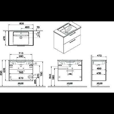 Модуль с квадратной раковиной, Vitra Root, 80 см, 2 ящика, матовый, темно-синий, 68287