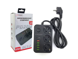 Многофункциональный сетевой фильтр LP3633 3 розетки + PD20W + 5USB порт 2000mm
