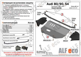 Audi 80 B4; 90 В3 кроме 1,6D;1,9D Защита картера (Сталь 2мм) ALF3015ST