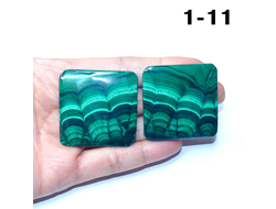 Малахит натуральный (кабошон) Заир №1-11: 38,4г. - пара 39*39*4мм