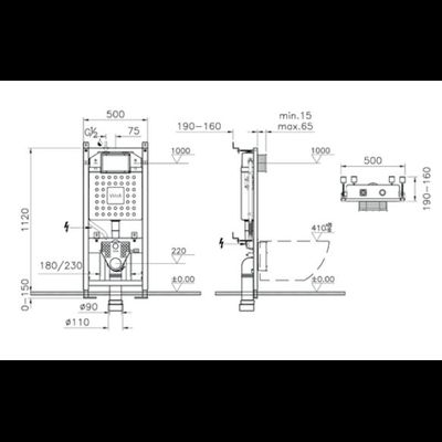 Комплект: Подвесной безободковый унитаз Vitra Integra Square, с тонким сиденьем с микролифтом, инсталяцией и панелью управления, 9856B003-7206