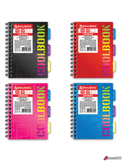 Тетрадь-блокнот 120 л., A5, 148×210 мм, BRAUBERG, клетка, гребень, обложка пластиковая, 3 разделителя, «CoolBOOK». 401786