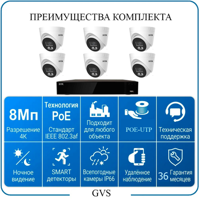Комплект IP-камер 8 Мегапикселей с записью звука «GVS DS-F6 IP 4K Full»