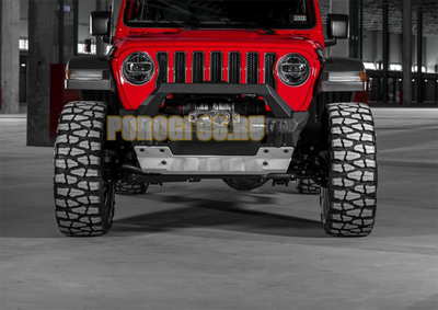 Бампер силовой передний короткий с лайтбаром AL (черный)  (без номерной рамки) для Jeep Wrangler JK, JL, все комплектации (2007-2018, 2017-...)