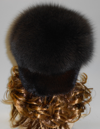 Женская шапка норковая Ретро с помпоном лилия натуральный мех зимняя, черная, арт. Ц-0237