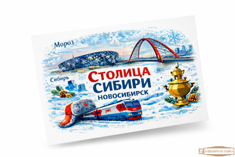 Открытка Новосибирск  с главными достопримечательностями города Новосибирск,бугринский мост,стадион