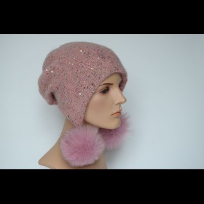 Шапка ушанка Vizio 8022 РР 99 персиковая с помпонами