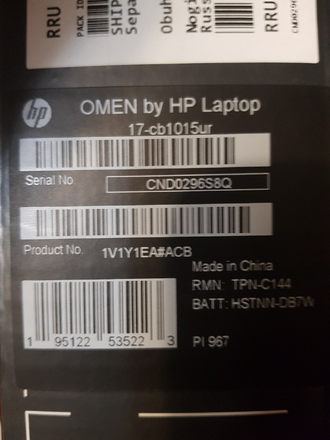 HP OMEN 17-CB1015UR ( 17.3 FHD IPS 144Hz I7-10750H RTX2060(6GB) 16GB 1Tb + 256SSD )
