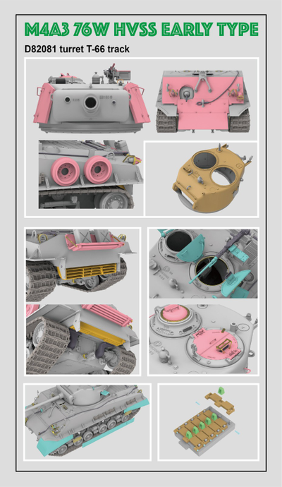 Сборная модель: (Ryefield Model RM-5058) Американский танк M4A3 76W HVSS, ранний тип с башней D82081 и траками Т-66