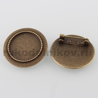 основа для броши "Круглая" 28 мм, цвет-античная бронза