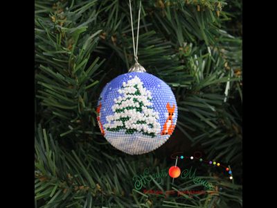 Шарик «Лисички" со снегом - 6см - Набор для вязания крючком с бисером от Ирины Рудевич