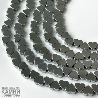 "Гематит" геметин сердечки горизонтальные и продольные, цвет в ассортименте, цена за нить 19 см