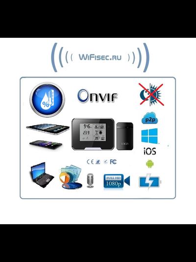 IP видеоняня WiFi (Настольные часы - метеостанция с внешним датчиком температуры, охранная видеокамера) с аккумулятором и с DVR, Full HD 1 Mp (HDSmartIPC)
