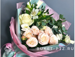 Букет с пионовидной розой  "Воздушная акварель"