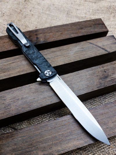 Складной нож Single EVO. Клинок ДОЛ, СТАЛЬ ELMAX, хаотичный карбон