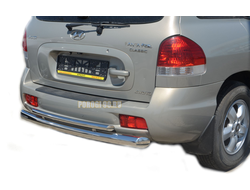 Защита заднего бампера (радиус) двойная d76/42 для Hyundai Santa Fe Classic (2000-)