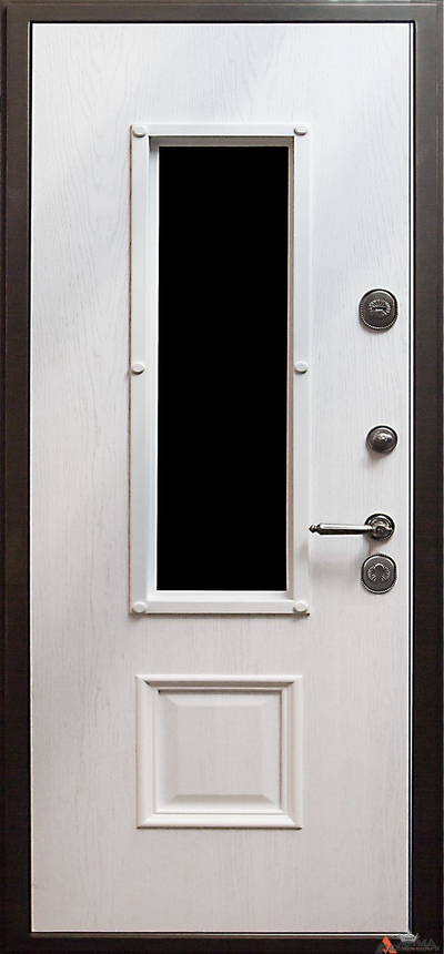 Империал Glass Шпон дуба эмаль белая, 26 мм, гладкая прижимная рамка, шагрень белая