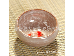 Лот 1120 Пиала "Колотый лёд" кунг-фу, Алмазно-белого Архата с рыбкой на дне,50 мл