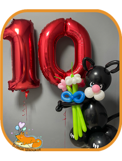 Фигура из воздушных Шаров кот чёрный и цифры