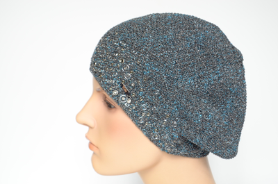 Серый берет весна - осень с голубым люрексом Vizio Италия 7078