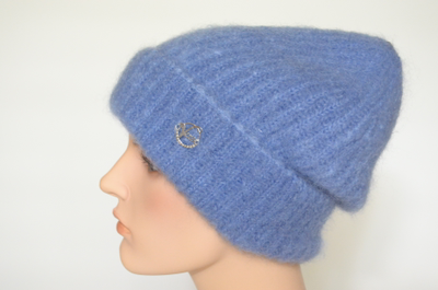Женский вязаный берет с отворотом Vizio Collezione голубой