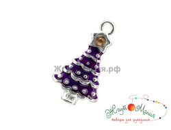 ПОДВЕСКА С ЭМАЛЬЮ В ТИБЕТСКОМ СТИЛЕ "ЁЛОЧКА" - 22*13мм - СЕРЕБРО+ФИОЛЕТОВЫЙ