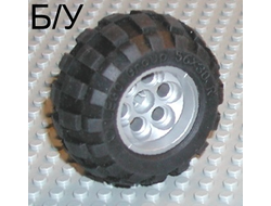 ! Б/У - Wheel 36.8mm D. x 26mm VR with Axle Hole with Black Tire 56 x 30 R Balloon 6595 / 32180, White (6595c01) - Б/У