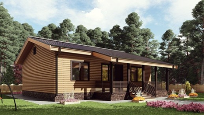 Одноэтажный каркасный дом с тремя спальнями 98м² (SK39)