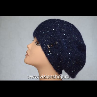 Вязаный синий берет зимний женский Vizio Визио Италия 6457