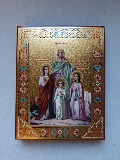 Вера, Надежда, Любовь и матерь их София. Рукописная икона 22х28см.