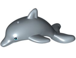 Dolphin, Friends / Elves, Jumping with Bottom Axle Holder with Medium Azure Eyes Pattern, Sand Blue (13392pb03 / 6035448)