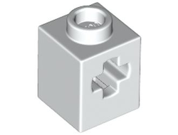 Technic, Brick 1 x 1 with Axle Hole, White (73230 / 6345886)