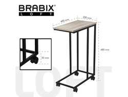 Стол журнальный BRABIX "LOFT CT-001", 450х250х680 мм, на колёсах, металлический каркас, цвет дуб ант