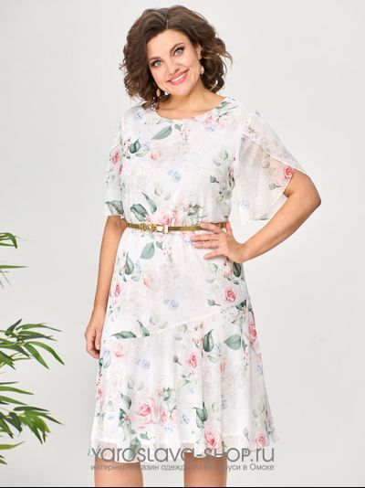 Модель :2321. Женское  шифоновое платье с цветочным принтом в белом цвете