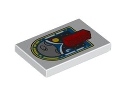 Tile 2 x 3 with Red 2 x 4 Brick and Blue, Silver, Yellow and Black Arch, Dots and Lunar Outpost Logo Pattern, White (26603pb536 6565840)