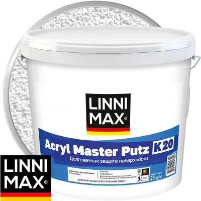 Штукатурка декоративная акриловая LINNIMAX Acryl Master Putz K20 Бесцветная база 3 Камешковая 2 мм 25 кг