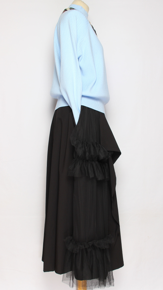 Юбка хлопок "Сетка воланы драпировка" черная до р.52